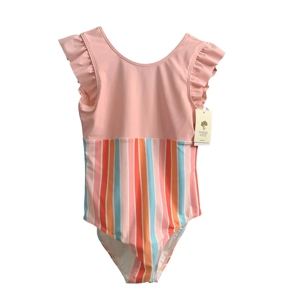 NWT Tucker + Tate Flutter Sleeve Stripe One-Piece Swimsuit